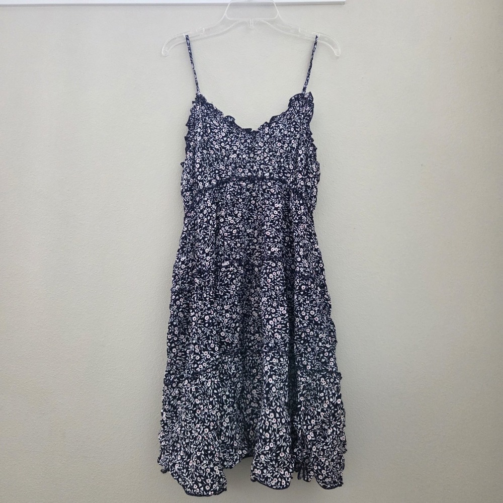 Navy Ditsy Floral Tiered Ruffle Rayon Sundress XL Womens cottagecore whimsigoth